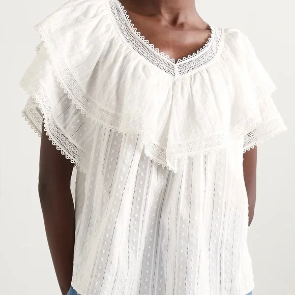 NWT Doen Cosenza Cotton Eyelet Off-Shoulder Ruffle Top - Picture 3 of 6